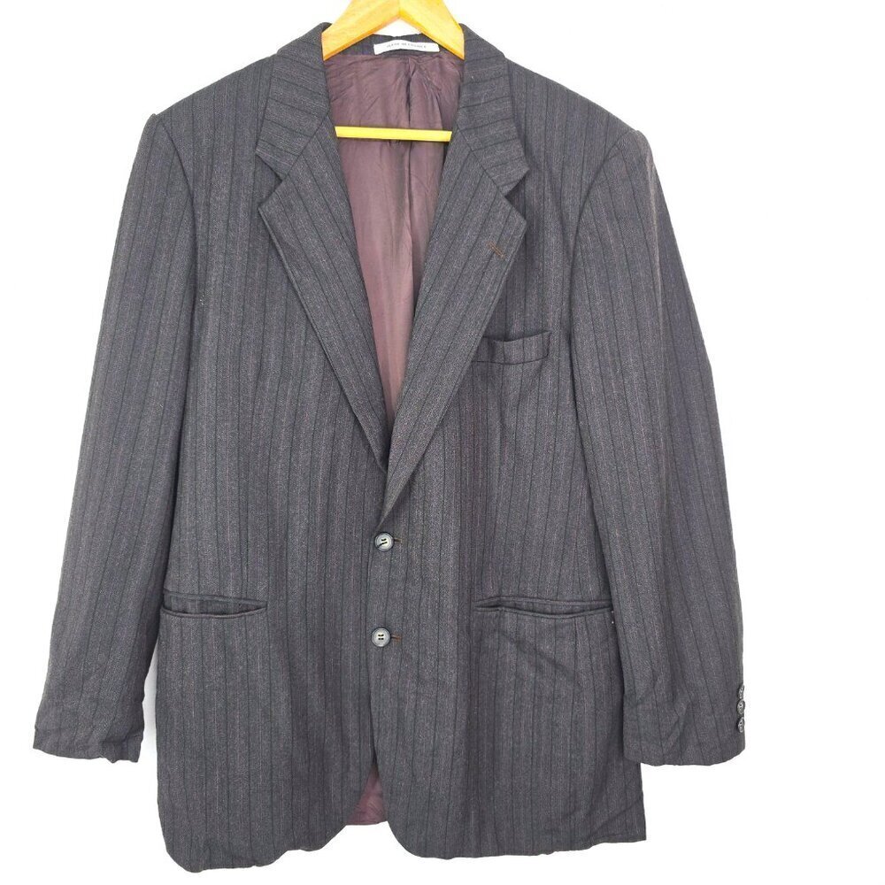 Vintage Yves Saint Laurent Hitchin Post Charcoal Grey Striped Wool Blazer Jacket